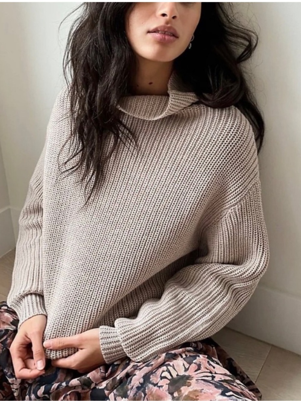 Aritzia Wilfred Montpellier 100% Wool Gray Turtleneck Rib Knit Sweater Medium